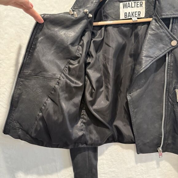 Walter Baker Women’s Leather Jacket XS Black Lambskin Motorcycle Studs Grunge - Picture 8 of 16